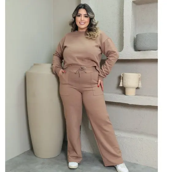 PLUS SIZE BLUSA E PANTALONA CONJUNTO FEMININO MOLETOM ALGODÃO