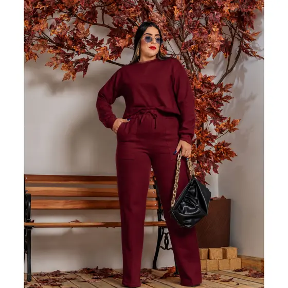 BLUSA E CALÇA FEMININA PLUS SIZE PELUCIADO MOLETOM