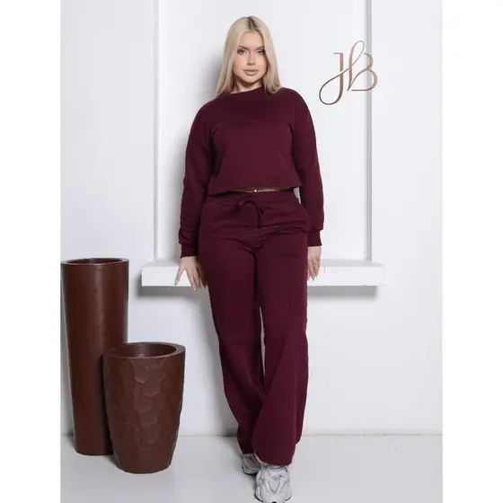 CONJUNTO FEMININO MOLETOM calça e blusa felpado com elastico