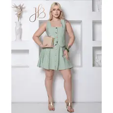 COLETE E SAIA SHORT FEMININA CASUAL EM linho sensorial