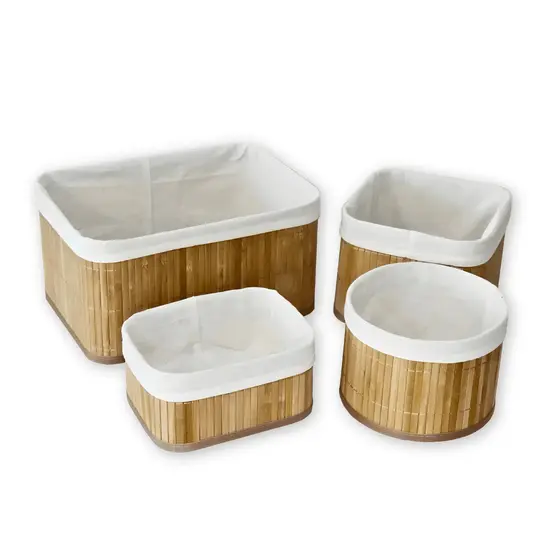Kit 4 Cestos Organizadores Bambu Natural Multiuso Organização Roupas Cosméticos Documentos