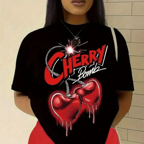Blusa Feminina Cherry Bomb Tumblr Baby Look Blusinha T-shirt Camiseta Feminina Algodão 100% Premium