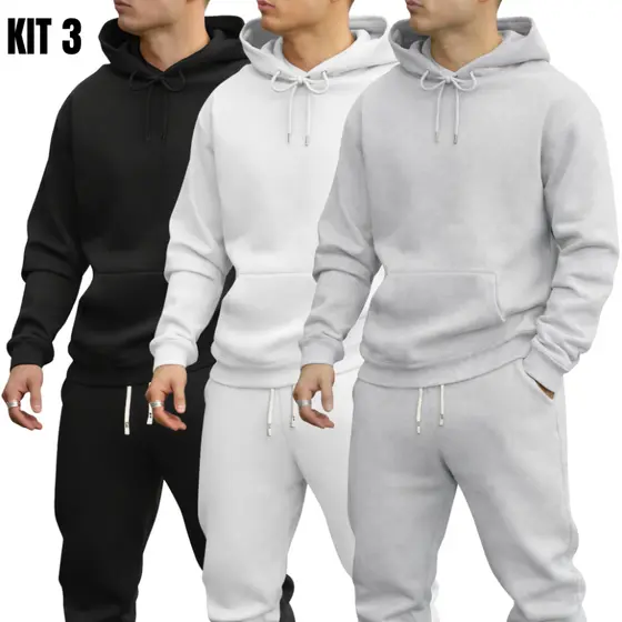Kit 3 Moletom Liso Canguru Unissex Blusa de Frio Masculina Tendencia Promoção