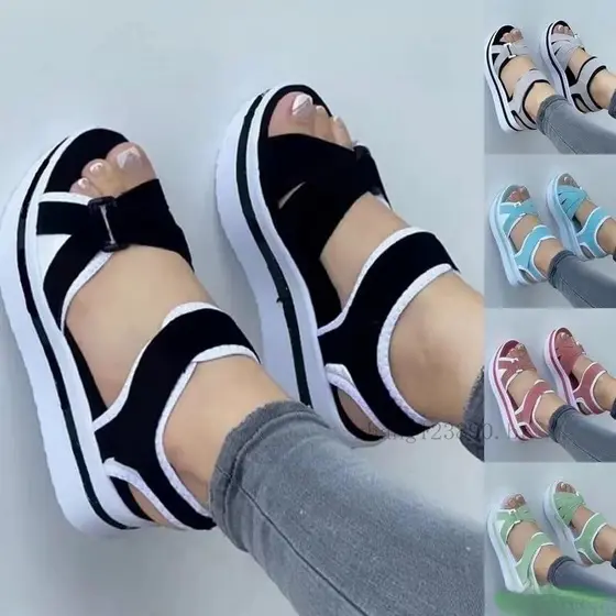 Oferta especial~35-43 Sandálias Femininas Sandálias de Plataforma com Salto Macio Sapatos de Wedge para Calçados de Verã
