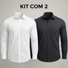 Kit 2 Camisa Branca Social e Camisa Preta Social Masculina Slim Fit Premium