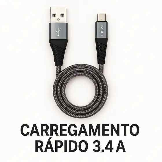 Cabo Inova V8 Micro USB 3.4 Original 1 Metro Carregamento Rápido Tecido Reforçado Cobre Puro