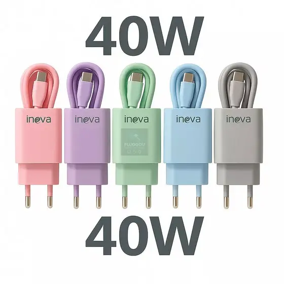 Carregador Turbo 40W Inova Original 2 Entradas Tipo C e USB Com Cabo 1m Proteção Inteligente Anatel