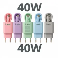 Carregador Turbo 40W Inova Original 2 Entradas Tipo C e USB Com Cabo 1m Proteção Inteligente Anatel