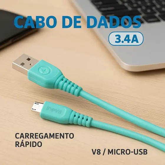 Cabo de Dados Inova CBO-6030 3.4A V8 1 Metro Carregamento Rápido Android Qualidade Premium