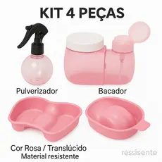 Kit 4 Peças para Manicure – Bacia Mãos, Bacia Pés, Pulverizador e Dosador