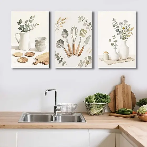 Quadros Decorativos 3 Peças para cozinha Artigos decorativos Sem moldura 120×60cm
