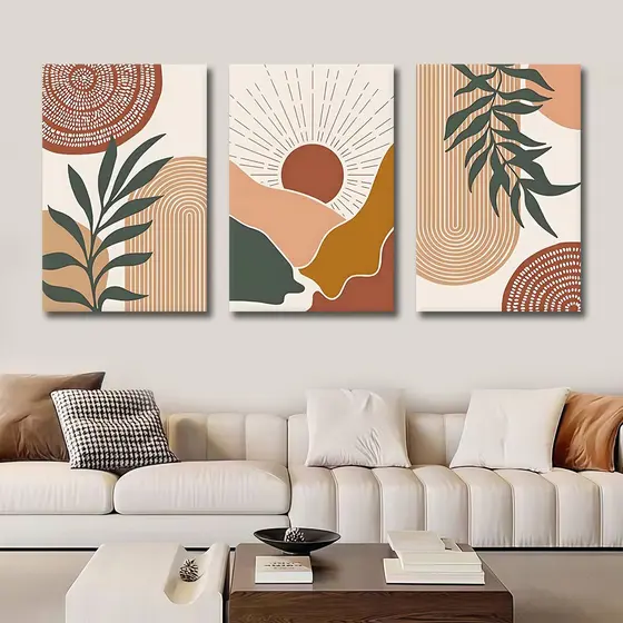 Kit 3 Quadros Decorativos Terra 120x60cm Instalação Sem Furos Decorar Sala Quarto Escritório​