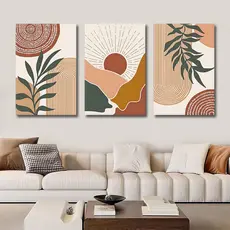 Kit 3 Quadros Decorativos Terra 120x60cm Instalação Sem Furos Decorar Sala Quarto Escritório