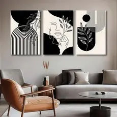 Kit 3 Quadros Decorativos Geometrico Abstrato Linhas Femininas Preto E Branco Decoracao Para Sala E Quarto