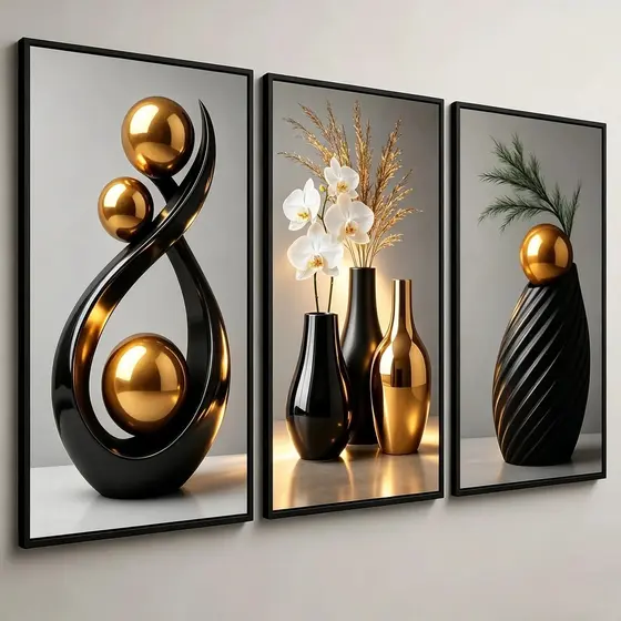 Kit 3 Quadros Decorativos Geometria Abstrata Estilo zen Moderno Decoração Artística Para Sala de Estar e Quarto