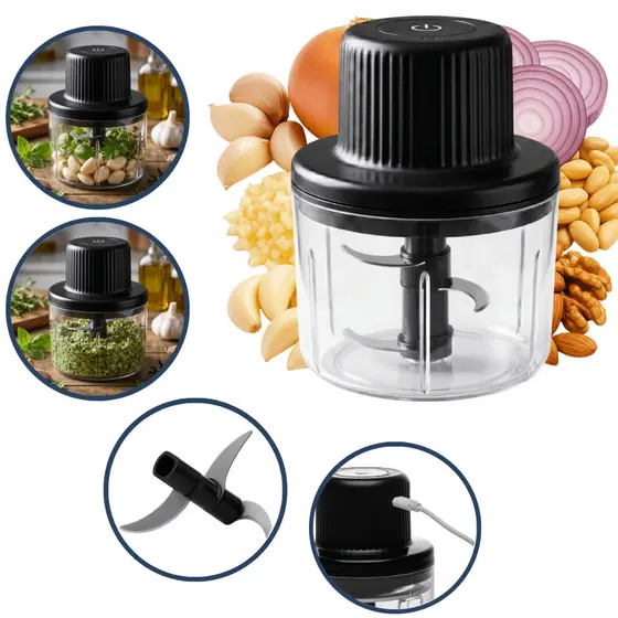 mini processador triturador elétrico de alimentos alho cebola temperos moedor portátil recarregável usb potente inox