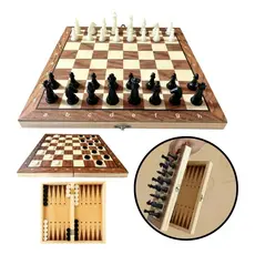 tabuleiro de xadrez dama gamão magnético madeira profissional com peças imantadas jogo 3 em 1 dobrável portátil 29x29