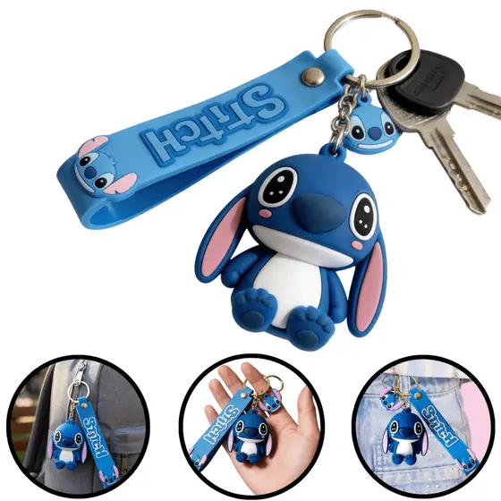 chaveiro boneco stitch angel 3d emborrachado para calça mochila presente lembrancinha aniversario resistente durável