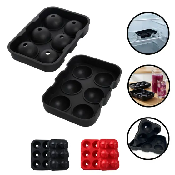 forma de gelo silicone com tampa bolinha redonda grande molde flexível não quebra para congelar líquidos com 6 cavidades