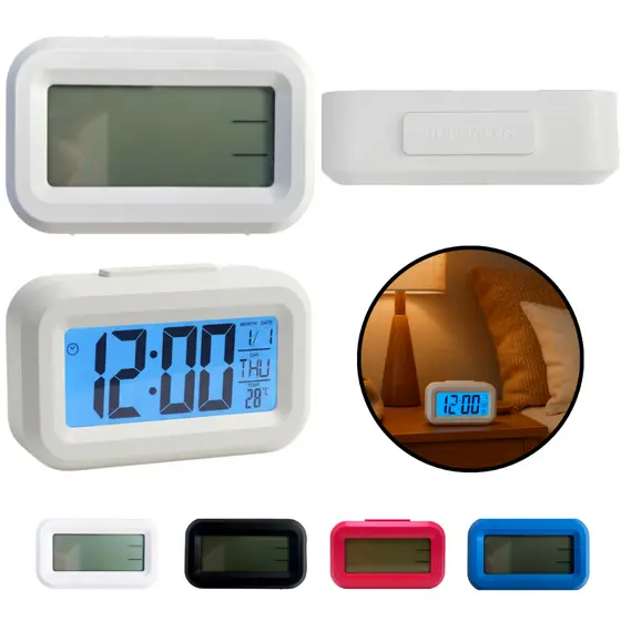 relógio despertador digital led de mesa cabeceira som alto barulhento alarme com timer função soneca inteligente pequeno