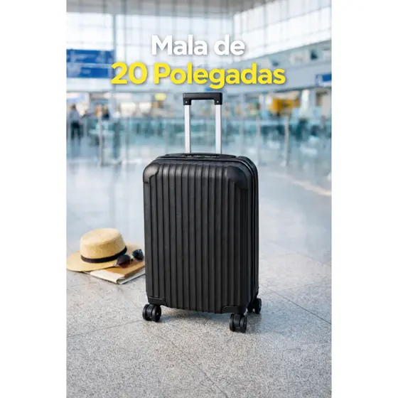 Mala de Viagem 20 Polegadas Bordo ANAC – Leve, Resistente, 10kg | Rodas 360° - Cor Preta