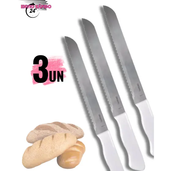 KITs Facas 3 ou 2 unidades de Cortar Pão Serrilhada Chef