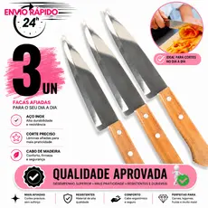 KITs DE 3 OU 2  FACAS DE CARNE LEGUMES PEIXEIRA DE INOX 6 '' CABO MADEIRA