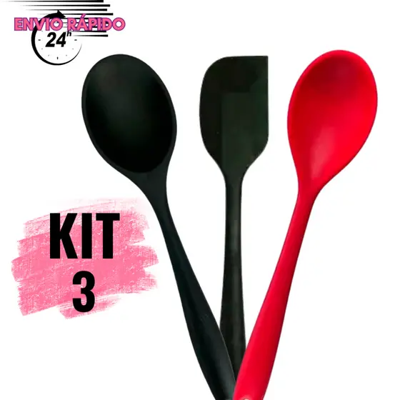 KIT Espátula mais Colher de Silicone Antiaderente Utilidade Domestica