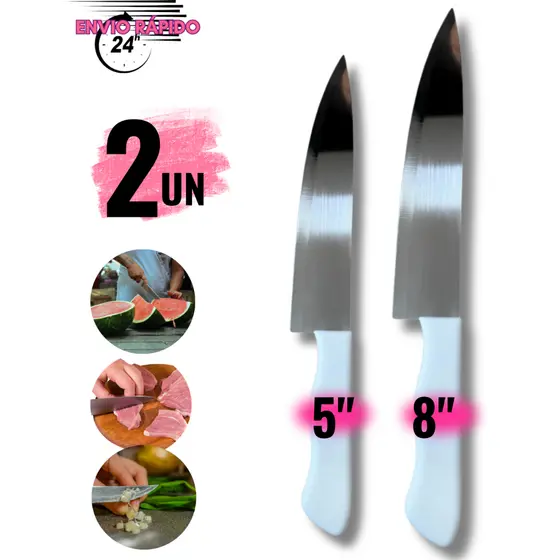 Kit 02 Facas De Cozinha Em Aço Inox Peixeira Profissional antibacteriana Carnes Legumes
