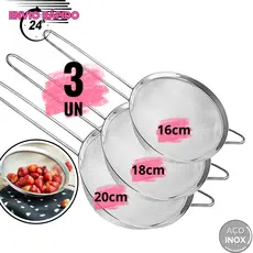 Kit Peneira coador aço inox manual para cozinha restaurante churrascaria sucos diversas ultilidades Peneira industrial a