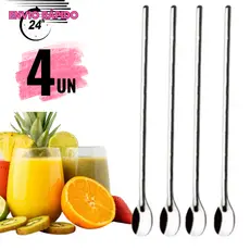KIT 4 ou 1unidade Colher Bailarina Colher de Suco Drinks Milkshake Colher Comprida Longa 30cm Barman Bartender Hoteis