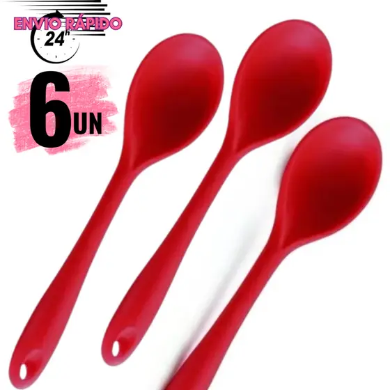 Kit 6 Colher Redonda de Silicone 27cm Grande Peças Vermelhas Para cozinha uso doméstico