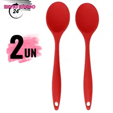 Kit Colher Redonda de Silicone 27cm Grande 2 Peças Vermelho