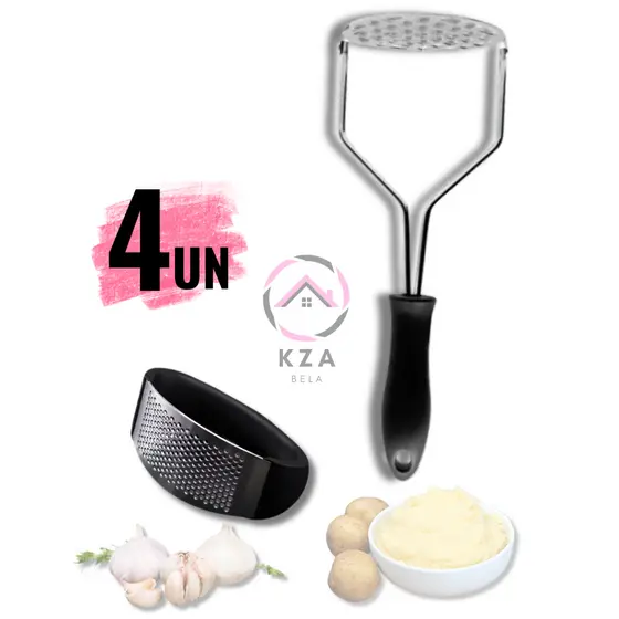 Kit de Amassador de Batata com Amassador de Alho 2 em 1 Aço Inox Linha Premium