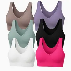 kit de 2/3 Top Feminino Sem Costura (6 Unidades) – Confortável, Com Bojo, Variadas Cores
