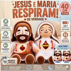 Boneco Jesus ou Boneca Virgem Maria 40 cm respira de verdade acalma seu filho tira o medo do escuro sono tranquilo