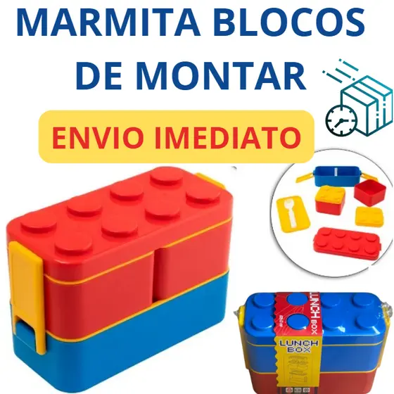 LANCHEIRA MARMITA INFANTIL BLOCO DE MONTAR  POTE COM DIVISÓRIAS PARA LANCHE DIVERTIDO - VOLTA AS AULAS ENVIO IMEDIATO