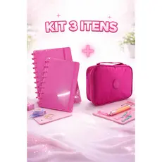 Kit Papelaria Completo  com 2 Cadernos de Discos (A5 + B5) + Estojo Jumbo 100 Pens