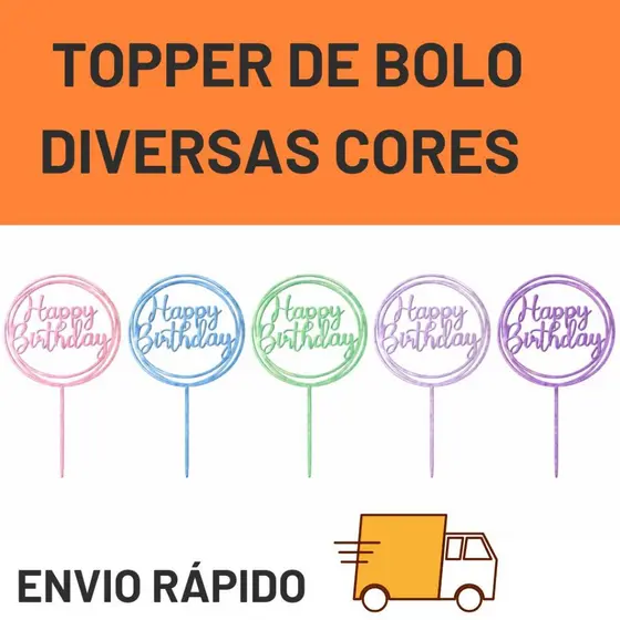 Topo de Bolo Happy Birthday – Topper Decorativo para Bolo de Aniversário em Diversas Cores