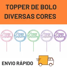 Topo de Bolo Happy Birthday – Topper Decorativo para Bolo de Aniversário em Diversas Cores
