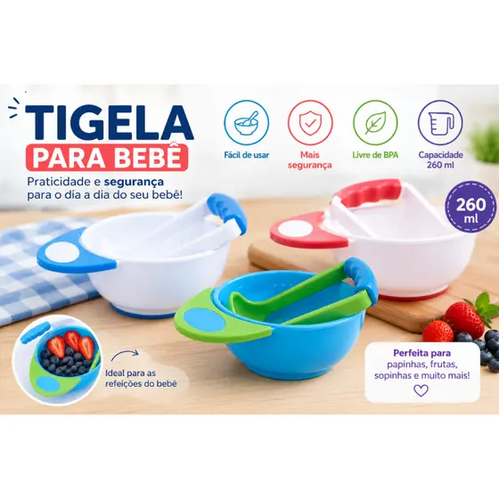 Kit Tigela para Alimentação do Bebê 260ml | Leve, Segura e Fácil de Limpar