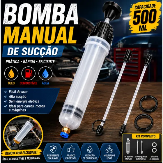 Bomba Manual Seringa De Sucção Óleo Extrator Fluido De Freio 500ml