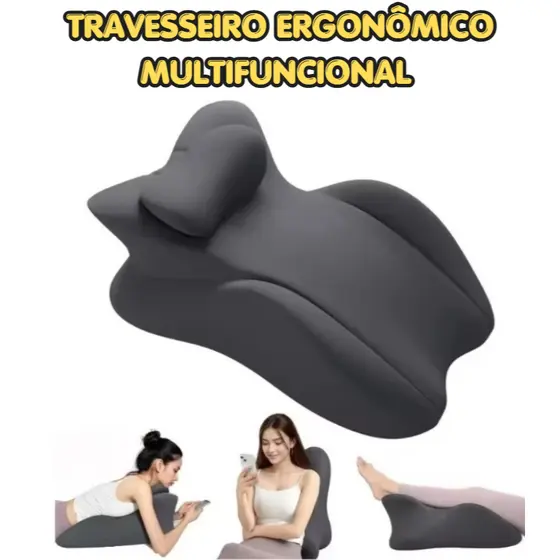 TRAVESSEIRO ALMOFADA ERGONOMICO PARA CASAIS SUPORTE DE COLUNA E PESCOÇO COM ESPUMA DE MEMÓRIA  CINZA