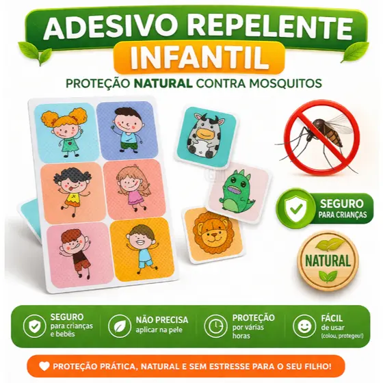 KIT 36/72 Adesivos Repelente Infantil Natural com Citronela | Anti Mosquito Seguro para Crianças e Bebês