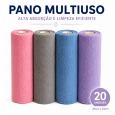 Pano Microfibra Multiuso de Alta Absorção – Rolo com 20 Unidades 25x25cm | Reutilizável e Macio