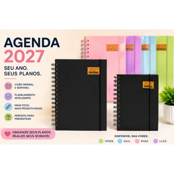 Agenda 2027 Capa Dura com Elástico – Planejamento Diário e Semanal