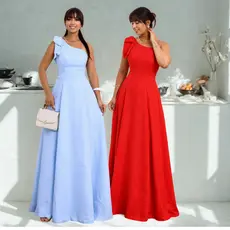 Vestido Longo Feminino com Detalhe de Laço no Ombro  Modelo Elegante e Atual da Tendência 2026
