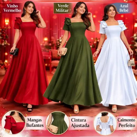 Vestido Midi Feminino com Bojo e Laço Ombro | Elegante, Leve | Festa e Culto