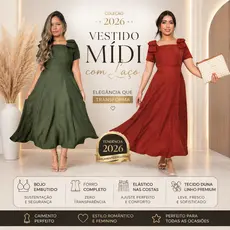 Vestido Midi Feminino Elegante com Laço | Bojo Embutido | Tendência 2026