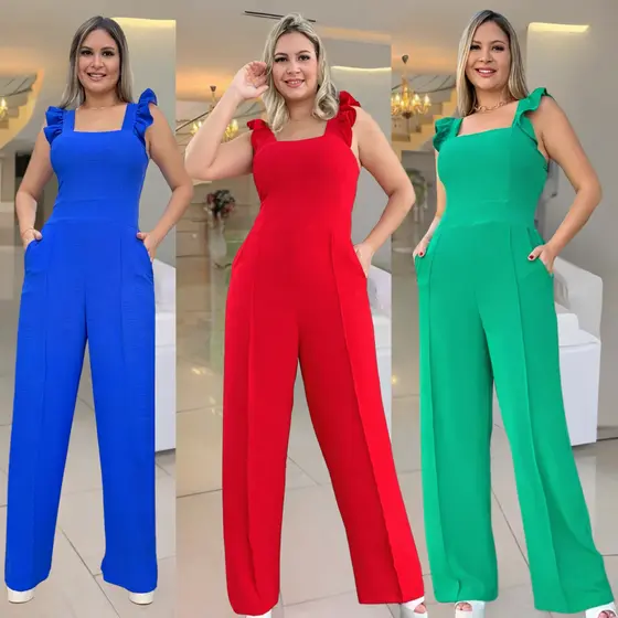 Macacão Feminino Longo Pantalona Wide Leg Duna  Elegante Tendência 2026